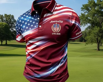 America 250 Polo Shirt 1776–2026, Patriotic Golf Polo USA, American Flag Polo Shirt, 4th of July Shirt, Veteran Gift for Dad Men