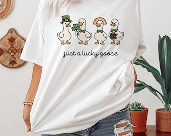 St Patrick's Day Shirt, Irish Gift, Cute St Patrick's Tshirt, Funny St Patrick Goose Tee, Holiday Goose Top, Festive Apparel