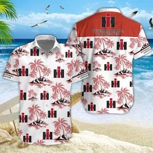 International Harvester Farmall Hawaiian Shirt, Vintage Tractor Aloha Shirt, Casual Tropical Short Sleeve Button Down Farm Gift for Men