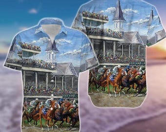 Horse Racing Hawaiian Shirt, Race Day Aloha Shirt, Equestrian Gift