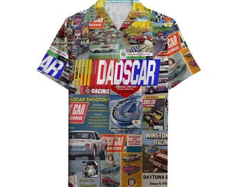 Vintage Stock Car Racing Hawaiian Shirt, Retro Newspaper Aloha Shirt