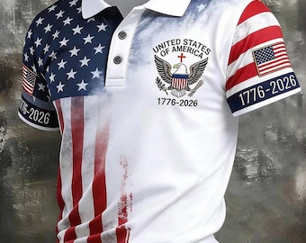 America 250 Polo Shirt 1776–2026, Patriotic Eagle Crest Shirt, USA Anniversary Golf Polo, 4th of July Outfit, Gift for Dad Men
