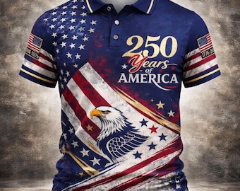 Polo de los 250 años de EE. UU., camiseta con águila patriótica y bandera estadounidense, polo vintage del Día de la Independencia, aniversario 1776-2026, atuendo para el 4 de julio.