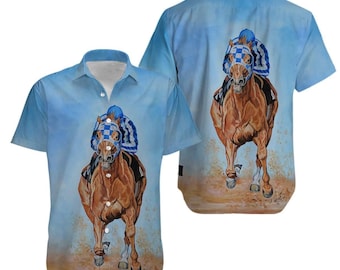 Racehorse Hawaiian Shirt, Equestrian Aloha Shirt, Horse Racing Art