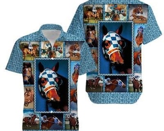 Horse Racing Hawaiian Shirt, Vintage Equestrian Art Collage Aloha Shirt