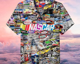 Nascar Hawaiiaans shirt, racewagen zomer button-down