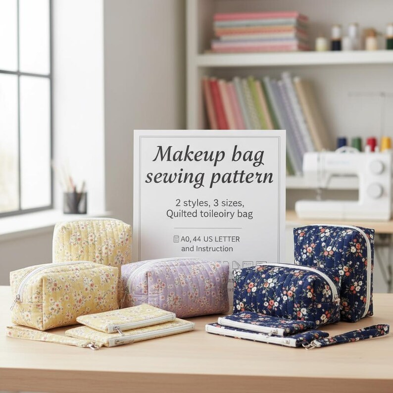 Makeup Bag Sewing Pattern PDF | Quilted Toiletry Bag Pattern | 2 Styles ...
