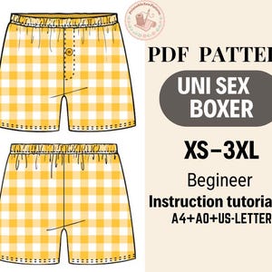 Patrón de costura para calzoncillos tipo bóxer para hombre: Cintura elástica fácil (patrón PDF, tamaño A4/A0/Carta EE. UU., XS-3XL)