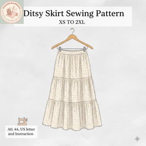 Ditsy Skirt Sewing Pattern (Expert Level) – PDF Pattern A0 A4 US Letter – DIY Women Skirt Pattern with Instructions