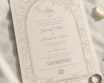 White Floral Islamic Nikkah Certificate Personalized Names Digital Nikah Nama Muslim Wedding Nikah Contract Printable Marriage Form A3 A4