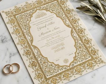 Luxury Gold Floral Nikkah Certificate File, Ornate Nikah Nama, Islamic Marriage Contract, Muslim Custom Printable Wedding Agreement A3, A4