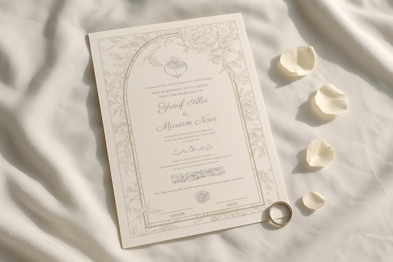 White Floral Islamic Nikkah Certificate Personalized Names Digital Nikah Nama Muslim Wedding Nikah Contract Printable Marriage Form A3 A4