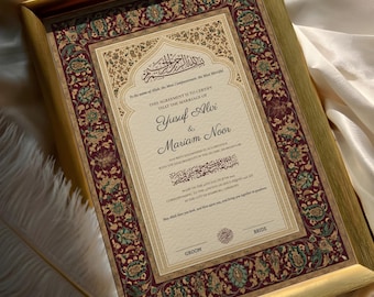 Ottoman Manuscript Floral Islamic Nikkah Certificate, Personalized Names Digital Nikah Nama, Muslim Wedding Printable Contract, A3 A4 Size