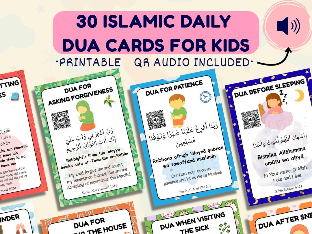 Islamic Muslim Kids Dua Cards, Educational Printable Daily Duas ...