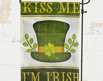 Drapeau de jardin pour la Saint-Patrick, Kiss Me I'm Irish, 12,5 x 18 pouces