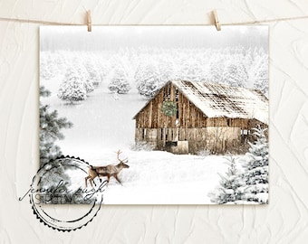 Winter Wonderland - Farmhouse Barn - 8x10 or 11x14 Art Print - By Jennifer Pugh