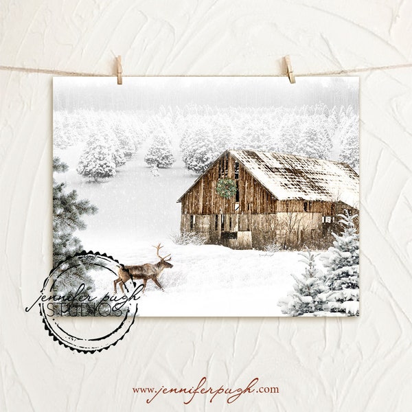 Winter Wonderland - Farmhouse Barn - 8x10 or 11x14 Art Print - By Jennifer Pugh