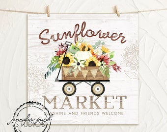 Sunflower Market Wagon - Art Print - By Jennifer Pugh