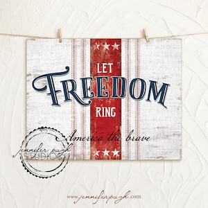 Patriotic Let Freedom Ring - Stars and Stripes - 11x14 or 8x10 Art Print - By Jennifer Pugh