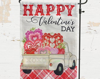 Happy Valentine's Day Truck Garden Flag - 12.5" x 18"