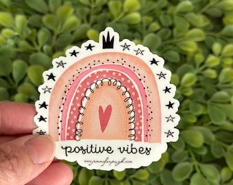 Rainbow - Positive Vibes - Autocollant - Par Jennifer Pugh