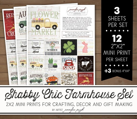 2x2 Shabby Chic Mini Art Prints Set of 