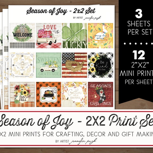 2x2 SEASON OF JOY - Mini Art Prints -  Set of 3 - 8.5"X11" sheets - by Jennifer Pugh