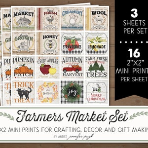 2x2 FARMERS MARKET - Mini Art Prints -  Set of 3 - 8.5"X11" sheets - by Jennifer Pugh