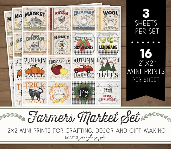 2x2 FARMERS MARKET Mini Art Prints Set 