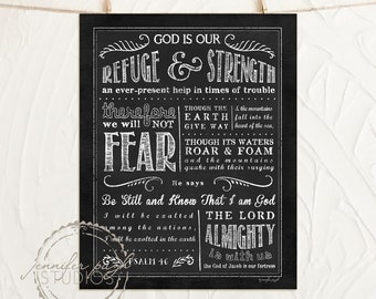 Chalkboard Psalm 46 - Art Bible Print -Religious, Typography - by Jennifer Pugh