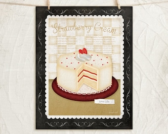 Kitchen Cuisine Dessert - Cake -11x14 Art Print - Kitchen, Food, Gifts, Home, Wall Decor - White, Black, Red, Tan