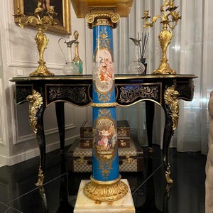 Antique Sevres porcelain pedestal table column