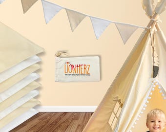 LIONHERZ® Wimpelkette 250cm, 100% Baumwolle Creme/weiß [doppellagig] mit Beutel