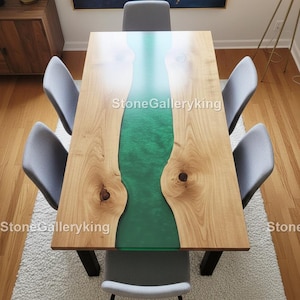 Green Epoxy River Dining Table, Live Edge Wood Table, Handmade Rectangular Dining Table, Modern Resin Furniture, Custom Wood Tabletop