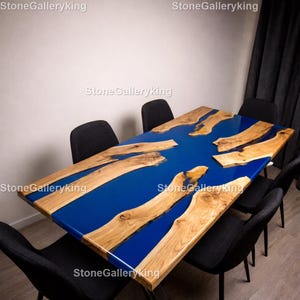 Live Edge Walnut Blue Epoxy River Dining Table, Rectangular Resin Table, Luxury Wood Blue Epoxy  Rectangular Blue Epoxy River Dining Table,