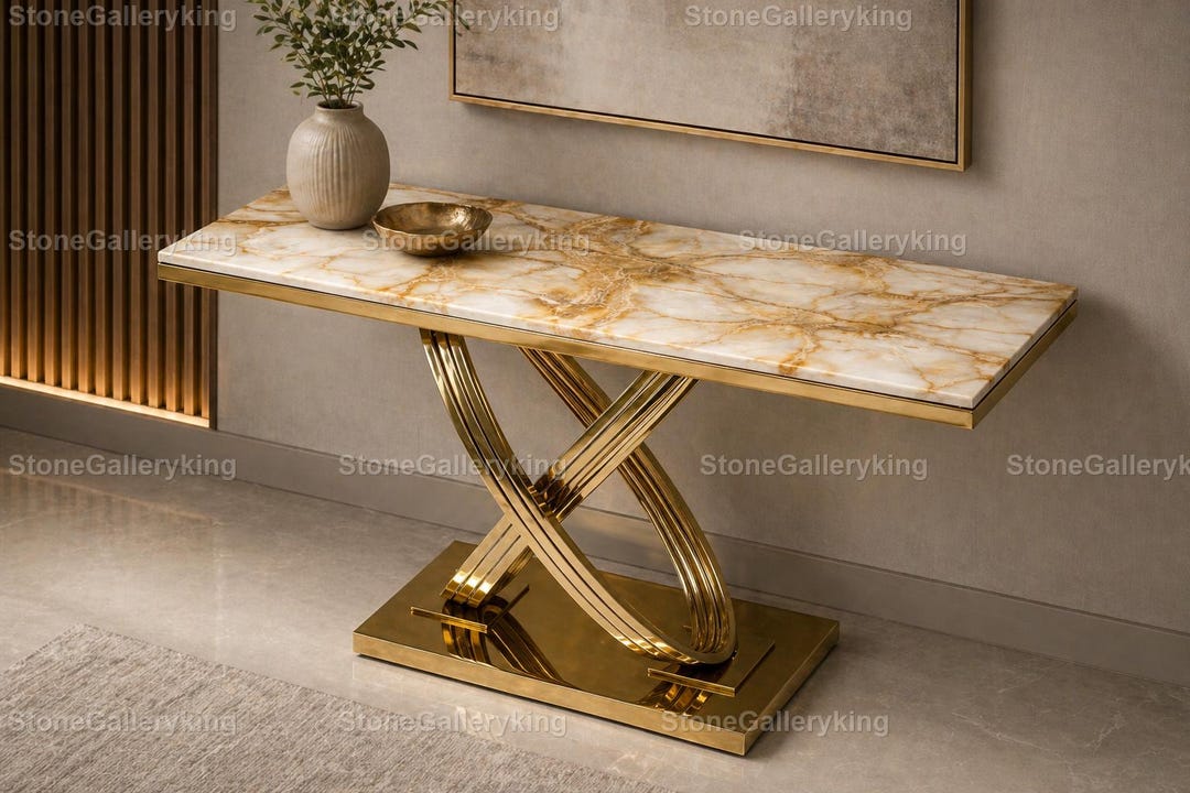 Luxury Marble Console Table With Gold X Base | Modern Entryway Table ...