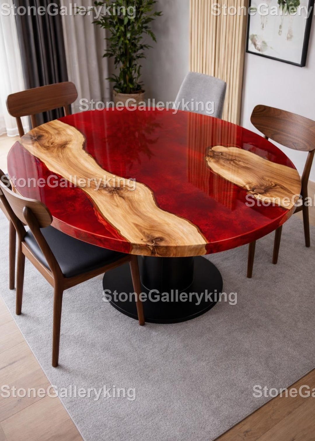 Ruby Table Top Luxury Round Live Edge Wood and Red Epoxy Resin Tabletop | Handmade ...