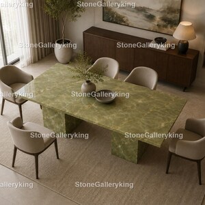 Green Onyx Dining Table | Luxury Rectangular Stone Dining Table Handmade Green Onyx Dining Table Rectangular Green Onyx Dining Table