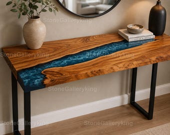 Live Edge Epoxy River Console Table Blue Epoxy River Console Table Handmade Wood & Resin River Table  Live Edge Walnut Console Table