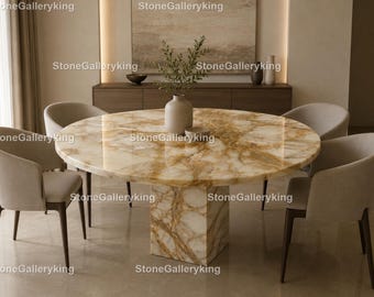 Round Honey Onyx Dining Table – Luxury Natural Stone Handmade Honey Onyx Dining Table – Round Stone Table Custom Honey Onyx Dining Table