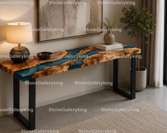 Luxury Blue Epoxy River Console Table Modern Epoxy River Console Table Live Edge Wood & Blue Epoxy Console Table Modern Epoxy Console Table