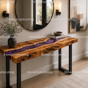 Purple Epoxy River Console Table Purple Resin River Console Table Handcrafted Purple Epoxy River Table | Live Edge Wood Console Table