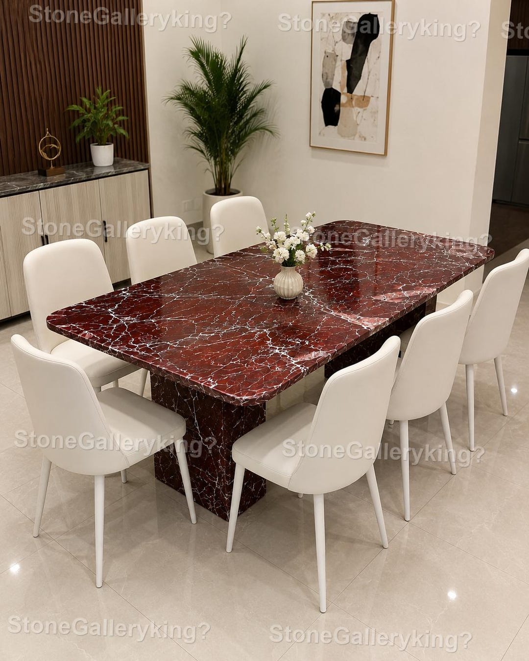 Luxury Red Marble Dining Table Rectangular Stone Dining Table Modern ...