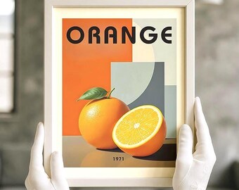 Orange Bauhaus Wall Print – Modernes minimalistisches Obst Giclée für Küche, Esszimmer oder Café – Art Decor, Küchendekoration