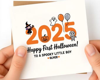 Biglietto di auguri personalizzato per il primo Halloween - Biglietto di auguri per il primo Halloween - Regalo di Halloween per neonati - Biglietto di auguri di Halloween per maschietti o femminucce