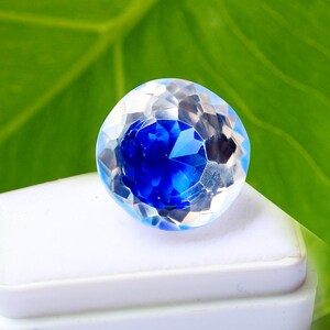 Dual Color Sapphire Natural Stone Blue & White Color Sapphire AAA Round 14ct Faceted Pitambari Sapphire Certified Stone For Making Jewelry