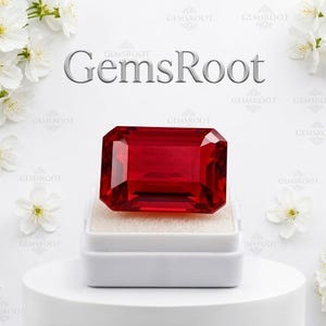 35Ct Natural Red Ruby Emerald Cut Loose Gemstone Certified Deep Red Faceted Ruby Untreated Ruby for Ring Pendant Jewelry Gift