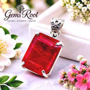 Natural Ruby Pendant 925 Sterling Silver  Cut Certified Red Ruby Pendant Handmade Gemstone Necklace Gift for Her Anniversary Birthday