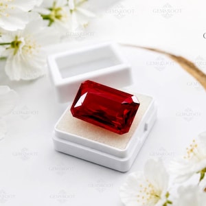 35Ct Natural Red Ruby Emerald Cut Loose Gemstone Certified Deep Red Faceted Ruby Untreated Ruby for Ring Pendant Jewelry Gift