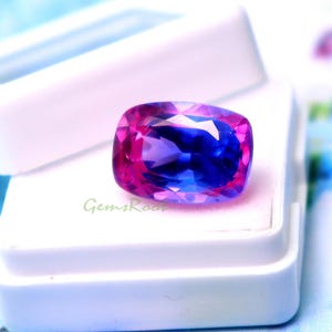 Natural Pitambari 14 Ct Cushion Cut Bi-Color Blue Pink Sapphire Certified Loose Gemstone Faceted Sapphire Jewelry Making Rare Collector&#39;s